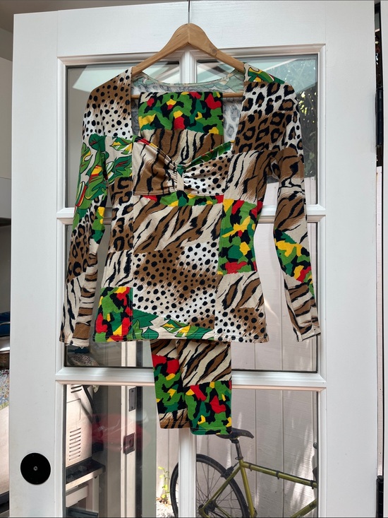 Pants - Rare Vintage 1980s YVAN & MARZIA Paris Animal Print 2-Piece Set
